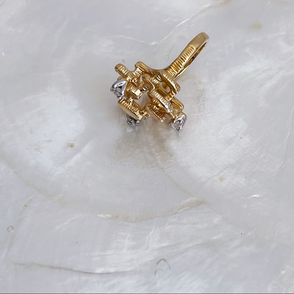 Vintage 18K HGE CZ Abstract Nugget Brutalist Ring Sz 5 Cocktail Statement Ring - Picture 13 of 13